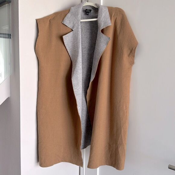 Bobeau‎ Nordstrom Long Open Vest Sleeveless Top Brown & Gray - Picture 2 of 5